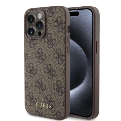Husa pentru iPhone 15 Pro Max - Guess Hardcase 4G Metal Gold Logo (GUHCP15XG4GFBR) - Brown foto