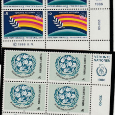 Natiunile Unite Vienna 1986-Anul Intrn.al Pacii,dantelate,MNH,Mi.62-63
