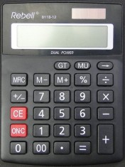 Calculator De Birou, 12 Digits, 137 X 104 X 23 Mm, Dual Power, Rebell 8118-12 - Negru foto