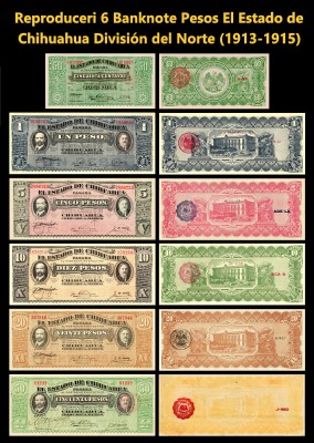 Reproduceri 6 Banknote Pesos Seria (1913 -1915 ) Mexic foto