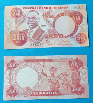 Bancnota veche - Nigeria 10 Naira - in stare foarte buna foto