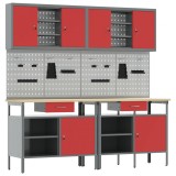Set de banc de lucru de 8 piese vidaXL din oțel roșu