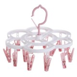 Uscator de rufe suspendat flippy, cu 16 carlige, rotire 360 grade, mateiral plastic, usor de depozitat, multifunctional, 26 x 21 cm, roz