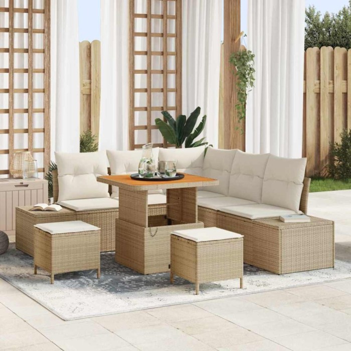 vidaXL Set de canapele pentru grădină cu pernă 8 pcs Bej Rattan poli 3362781