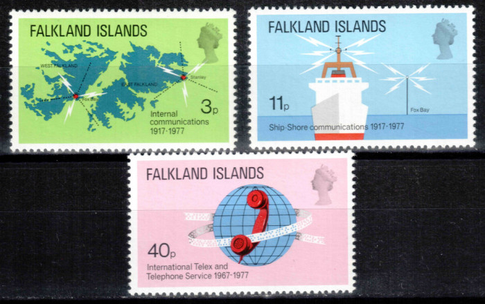 Falkland 1977, Mi #252-254**, telecomunicatii, vapor, telefon, MNH! Cota 7 &euro;!