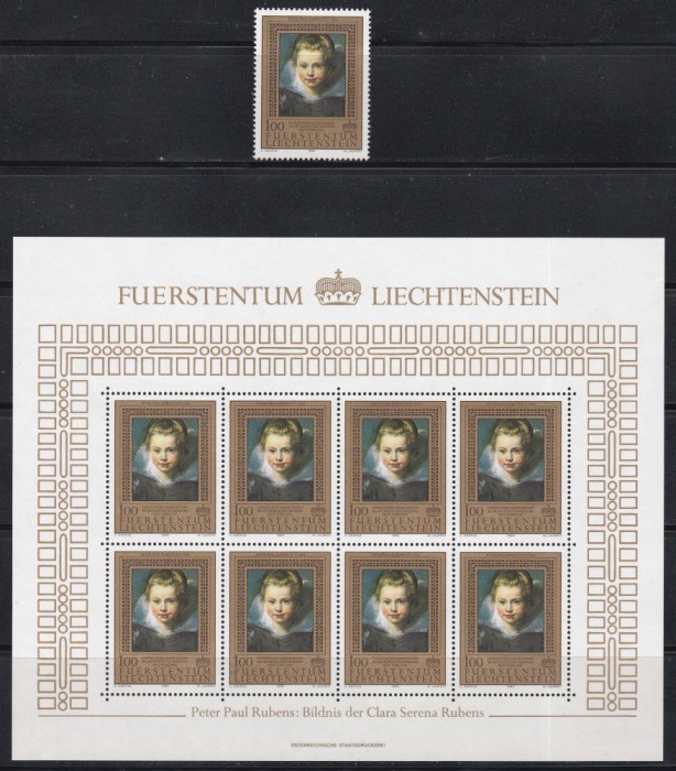 Liechtenstein 1985 - Rubens -Tablou din Colecția Regală, Serie + Bloc de 8, MNH