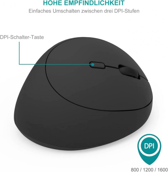 Mouse fără fir ergonomic vertical, Silențios prin conexiune 2.4G cu receptor USB