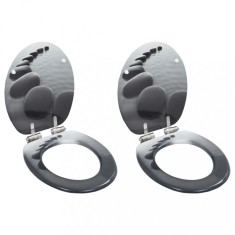 vidaXL Capace WC cu &icirc;nchidere silențioasă, 2 buc., MDF, design pietre