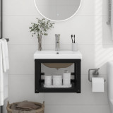 VidaXL Cadru lavoar baie cu chiuvetă &icirc;ncorporată, negru, fier