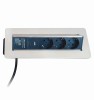 Bloc de prize incastrabil in blat birou OMU system MSD8 3G2U cu 3 prize schuko 16A USB A+C 2,4A, inox 230V 1.8metri cablu 3G1.5