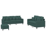 Cumpara ieftin Set de canapele cu perne, 3 piese, verde inchis, catifea