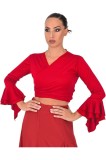 Bluză Torera Bolero Crossover Flamingo cu m&acirc;neci lungi din material elastic, cu două volane