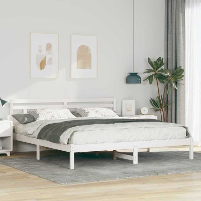 vidaXL Cadru de pat cu headboard Alb Lemn masiv de pin 872363 foto