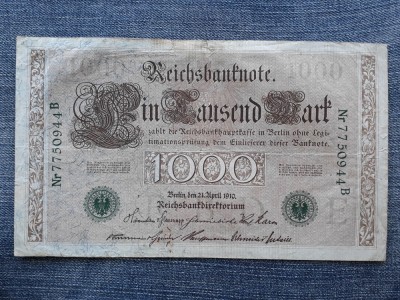 1000 Mark 1910 Germania / verde / seria 7750944 foto