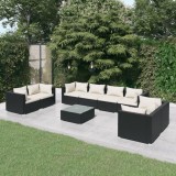 Gossi set mobilier de gradina cu perne, 9 piese, negru, poliratan