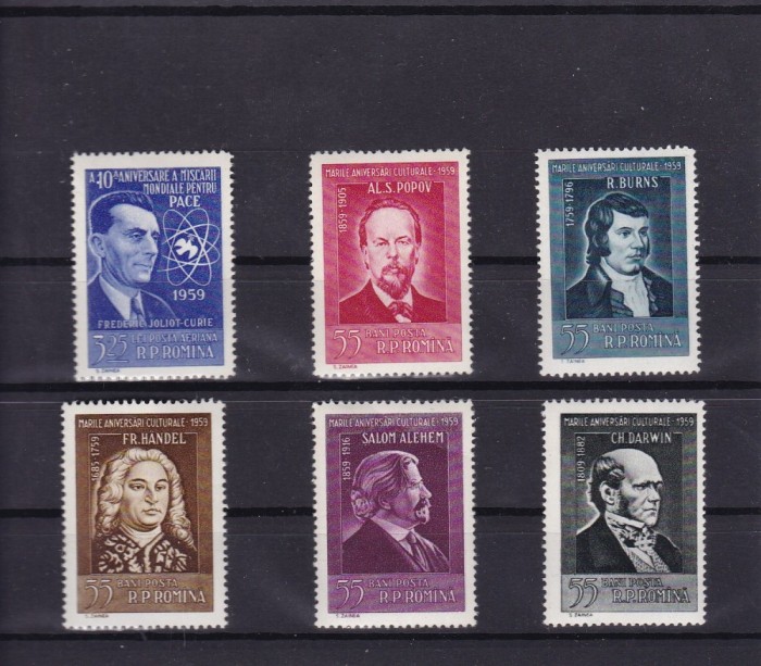 ROMANIA 1959 LP 471 MARI ANIVERSARI CULTURALE SERIE MNH ROMANIA 1959 LP 471 MARI ANIVERSARI CULTURALE SERIE MNH