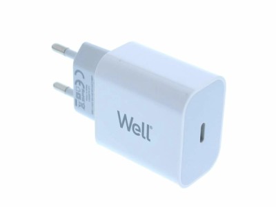 Incarcator retea - USB type C PD 20W alb Well PSUP-USB-WPD12003WE-WL foto