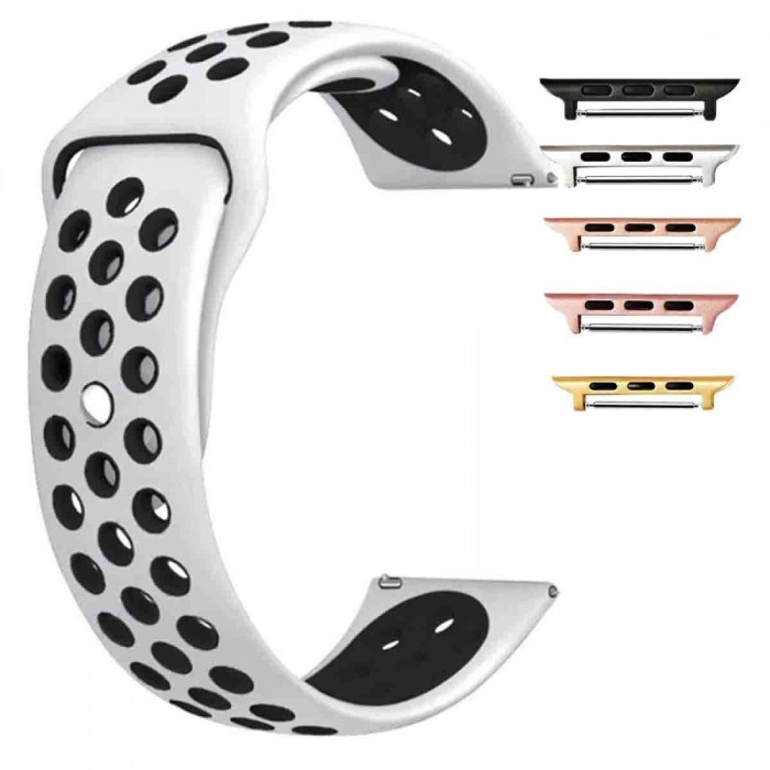 Curea silicon compatibila Apple Watch 10, 46mm, Alb/Negru