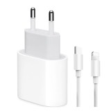 Set Incarcator 20 W, Compatibil cu Apple, Port USB-C, Fast Charging, si cablu de la USB-C la Lightning,