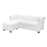 VidaXL Canapea Chesterfield &icirc;n formă de L, piele artificială, alb