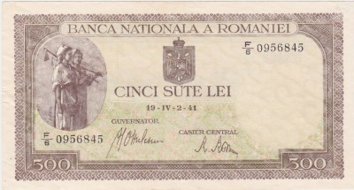 ROMANIA 500 LEI aprilie 1941 aXF foto