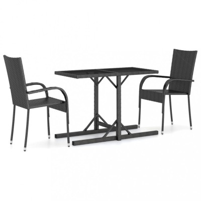 Set mobilier de gradina, 3 piese, negru foto