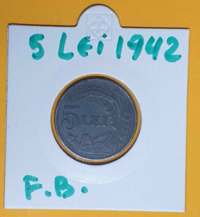 Moneda din perioada regala - 5 Lei 1942 - in stare foarte buna