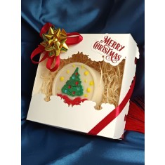 Cadou Craciun , Lumanare Parfumata Brad Mare cu Fundita Rosie si Stelute in Cutie Festiva Merry Christmas