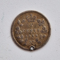 moneda din argint _ Canada 5 cents 1899 _ km # 2 _ AG . 925 _ rara