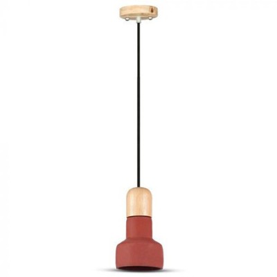 Pendul tavan soclu e27 material lemn/ciment - rosu foto
