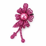 Cumpara ieftin Clema de par roz 5 x 2 cm, model floral metalizat, accesoriu decorativ pentru coafuri, prindere sigura, 1 buc