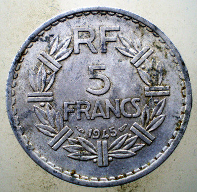 1.141 FRANTA WWII 5 FRANCS FRANCI 1945 foto