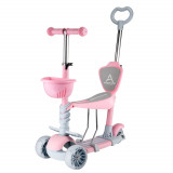 Trotineta 5 in 1 cu roti luminoase Action One, Kinder XS, Roz