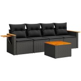 Set mobilier de gradina cu perne, 5 piese, negru, poliratan