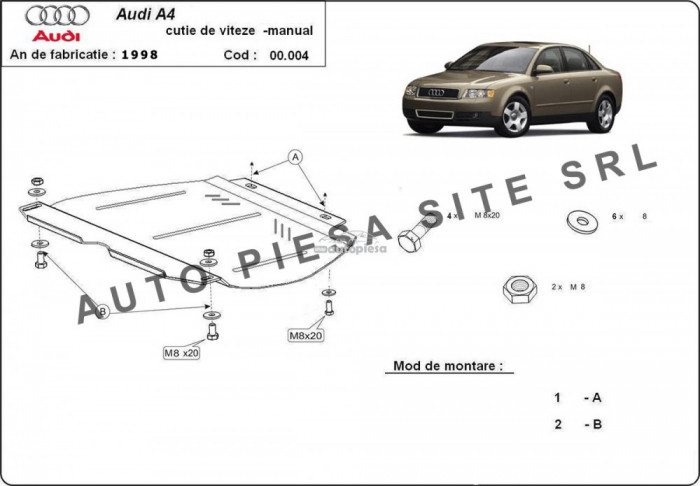 Scut metalic cutie viteze manuala Audi A4 B6 (6 cilindrii) fabricat in perioada 2001 - 2005 APS-00,004