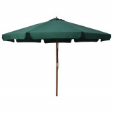 Umbrelă de soare de exterior, st&acirc;lp din lemn, verde, 330 cm, vidaXL