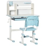 HOMCOM Birou și Scaun pentru Copii de +3 Ani cu &Icirc;nălţime Ajustabilă și Masă Inclinabilă 80x52x88-109 cm și 35,5x44,5x66-80 cm Albastru | Aosom Romania