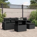 Cumpara ieftin Set mobilier de grădină cu perne, 6 piese, negru, poliratan