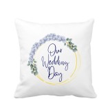 Perna personalizata decorativa, 40x40 cm, alba, pentru nunta Our Wedding Day