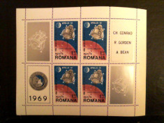 ROMANIA - &amp;quot;APOLLO 12&amp;quot; ,1969 , bloc de 4 timbre dantelate foto