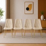Set 4 scaune Libra pentru bucatarie si living, catifea bej, auriu