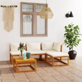 vidaXL Set mobilier de grădină cu perne 5 piese crem lemn masiv acacia 3057633