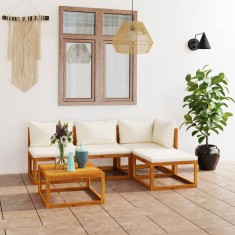 vidaXL Set mobilier de grădină cu perne 5 piese crem lemn masiv acacia 3057633