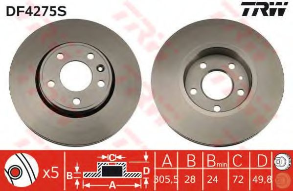 Disc frana OPEL VIVARO combi (J7) (2001 - 2014) TRW DF4275S
