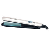 Placă de &icirc;ndreptat părul Remington Shine Therapy S8500, 9 setări temperatură 150-230 C, Acoperire ceramică, Plăci plutitoare, Alb/Verde