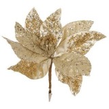Floare decorativa de Craciun, Aurie cu Bej si Glitter, cu Clips, 26 cm, CMCLASS