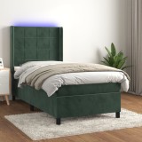 vidaXL Pat continental cu saltea și LED verde &icirc;nchis 80x200 cm catifea