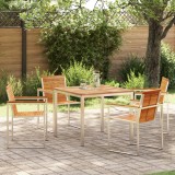 Set de dining pentru grădină vidaXL, 5 piese, din lemn masiv de tec, Masă dining exterioară vidaXL 90x90x74.5 cm, din lemn masiv de tec