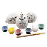 Set creativ pentru pictat ou alb cu desene,pensula si 6 culori incluse,ceramica
