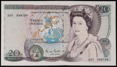 MAREA BRITANIE █ bancnota █ 20 Pounds █ 1970-1991 █ P-380e █ G. M. Gill █ UNC